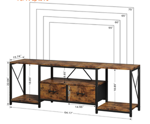 lot 248 image: Homeiju TV Stand for TVs up to 75 Inch, Entertainment Center with Fabric Drawers, TV Media Console Table with Open Storage Shelves for Living Room, Bedroom, Rustic Brown