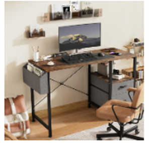 lot 249 image: Lkeiyay Rustic Brown Modern Simple 47 Inch Computer Desk, Ideal for Small Spaces,Features File Drawers & Storage Shelf,Reversible Home Office Writing Table with Bag for Bedroom, Teen, Study