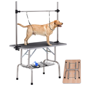 lot 250 image: Large Dog Pet Grooming Table, Professional Adjustable Cat Drying Table, Foldable Trimming Station with Arms, Nooses, Mesh Tray, Maximum Capacity Up to 330lbs, 46Black