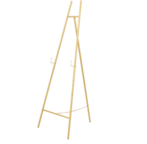 lot 123 image: Deco 79 Metal Geometric Display Easel Tall Adjustable 3 Tier Floor Standing Easel with Chain Support, Display Stand 20 x 18 x 56, Gold