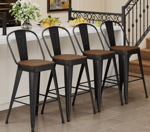 lot 124 image: Andeworld Metal Bar Stools Set of 4, 30 inch Bar Height Barstools with Backs Farmhouse Modern High Back Bar Stools with Larger Seat Kitchen Dining Bar Chairs,Matte Black