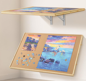 lot 350 image: Purelax Wall Mounted Folding Puzzle Board, 1500 Pieces Puzzle Table with Adjustable Steel Brackets, Space-Saving Wooden Puzzle Board with Non-Slip Surface