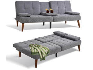lot 431 image: COLAMY Futon Sofa Bed-Fabric Small Couch, Small Lounge Convertible with 2 Cup Holders