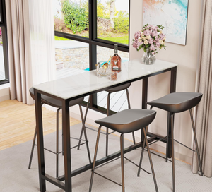 lot 438 image: Wisfor Sintered Stone Bar Table White Rectangle Counter Height Dining Table with Black Metal Frame