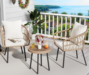 lot 440 image: YITAHOME 3 Pieces Outdoor Wicker Patio Conversation Bistro Set