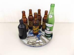 lot 3 image: Vintage Pabst Serving Tray, Beer Bottle Openers, and Soda Pop Bottles