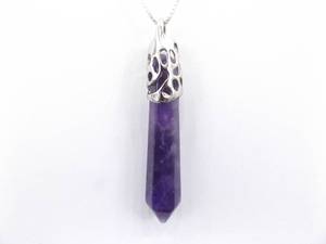 lot 52 image: .925 Sterling Silver Amethyst Healing Crystal Pendant Necklace