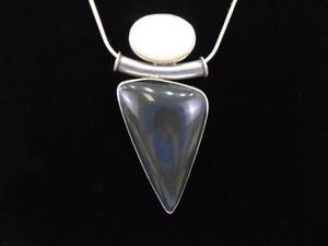 lot 53 image: LARGE .925 Sterling Silver Labradorite Mother of Pearl Accented Pendant Necklace