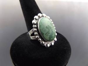 lot 62 image: .925 Sterling Silver Green Turquoise Cabochon Ring Size 7