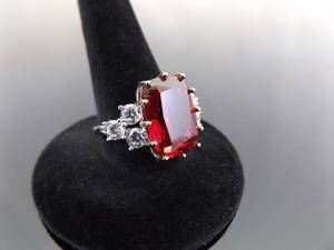 lot 64 image: .925 Sterling Silver Ruby Crystal Ring Size 7