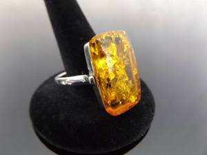 lot 65 image: .925 Sterling Silver Amber Ring Size 10.75