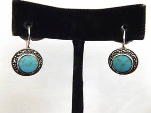 lot 71 image: .925 Sterling Silver Art Nouveau Howlite Cabochon Hook Hook Earrings
