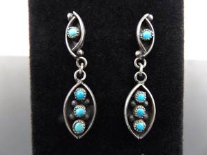 lot 72 image: .925 Sterling Silver Turquoise Cabochon Zuni Dangle Post Earrings