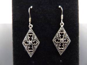 lot 74 image: .925 Sterling Silver Art Nouveau Dangle Hook Earrings