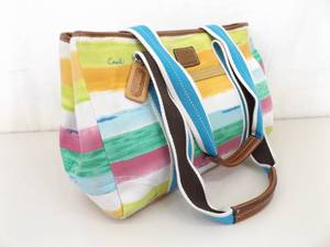 lot 80 image: Authentic Coach Hampton Watercolor Striped Tote Bag