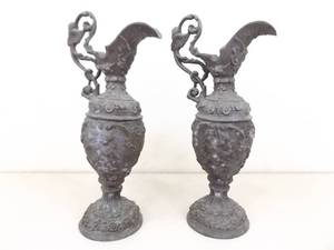 lot 87 image: 2 Antique Pewter Metal Decorative Urns