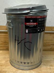 lot 174 image: Behrens 20 gal Silver Galvanized Steel Garbage Can Lid Included Animal ProofAnimal Resistant (dented)