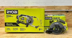 lot 175 image: RYOBI Eletric Pressure Washer, Circular saw for parts only