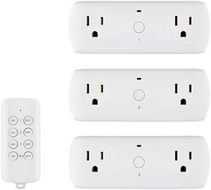 lot 196 image: Commercial-Electric Wireless Remote Control Outlet, 2-Outlet Wall Adapter, White, 3-Pack (0925251.90)