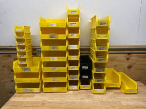 lot 229 image: Akrobins and ULine - Lot of 37 - Various Plastic Stackable Bins
