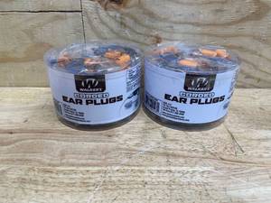lot 238 image: Walkers - Lot of 2 - Corded Foam Earplugs 50 Pair Jar Dispenser Tub 32dB NRR Noise-Blocking ANSI S3.19 Hearing Protection Shooting Hunting Work Soft Comfortable 24 PVC Cord