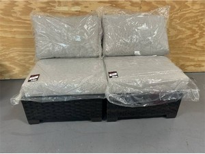 lot 301 image: KATHY IRELAND River Brook Collection - Lot of 2 - K1043B-AS-DB Patio Chairs with Cushions- Walnut Wicker