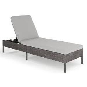 lot 8 image: MARTHA STEWART Bedford Indoor-Outdoor Adjustable Patio Chaise Lounge Chair in Gray Rattan Wicker with Gray All-Weather Cushions  Customer Returns See Pictures