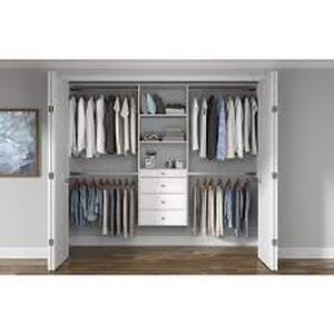 lot 47 image: Closet Evolution Ultimate 60 in. W - 96 in. W Tower Wall Mount 6-Shelf Wood Closet System Customer Returns See Pictures