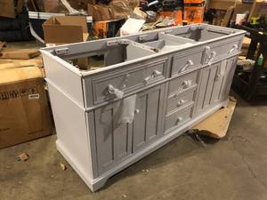 lot 44 image: Home Decorators Collection Fremont 72 in. Double Sink Freestanding Grey Bath Vanity Granite Top Not Included Damaged  Customer Returns See Pictures