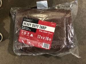 lot 66 image: Everbilt 12 ft. x 16 ft. Brown and Silver Heavy Duty Tarp  Customer Returns See Pictures