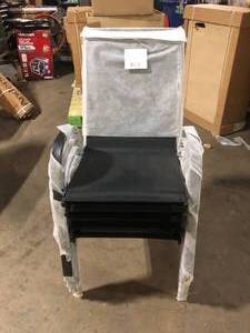 lot 19 image: Lot of 5 - Carnegy Avenue Brazos 21.25 in. Black Metal Frame Outdoor Stack Chair with Flex Comfort Material and Metal Frame Customer Returns See Pictures