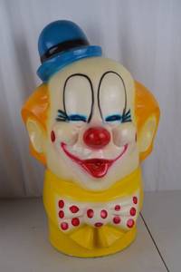 lot 1 image: Vintage Large Clown Bank Figure, 23 Inch Tall Painted Coin Bank