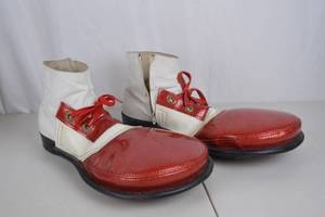 lot 2 image: Red and White Clown Shoes, Size 8.5