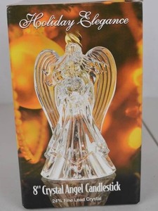 lot 5 image: St George Crystal 8-Inch Angel Candlestick - Holiday Elegance