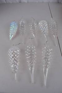 lot 13 image: 8 Glass Pine Cone Christmas Ornaments, Iridescent Finish