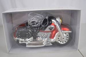 lot 14 image: Mercury Glass Motorcycle Ornament Handpainted in Box
