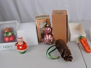 lot 16 image: Holiday Ornament Lot Glass Bear, Carrot, Bunny, Pine Cone, and More