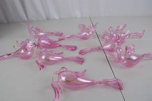 lot 18 image: Lot of 9 Handblown Pink Glass Bird Ornaments