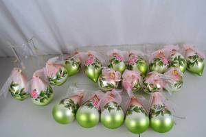 lot 20 image: 19 Hand Painted Glass Ornaments with Rose Design