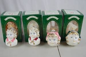 lot 27 image: 4 Lauscha Glas Creation Glass Child Bust Christmas Ornaments NIB