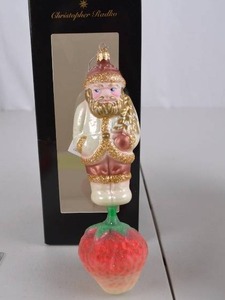lot 37 image: Christopher Radko Santa Glass Christmas Ornament with Strawberry Base, Boxed