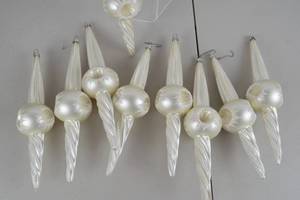 lot 42 image: 9-Piece Pearlized Glass Icicle Christmas Ornaments, 11-Inch