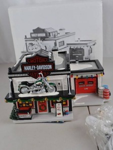 Dept 56 Snow Village Harley-Davidson Motorcycle Shop Handpainted Ceramic