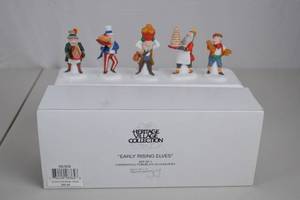 lot 83 image: Dept 56 Heritage Village Early Rising Elves Set of 5 Porcelain Figures