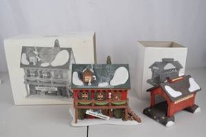 lot 94 image: Christmas Village Santas Woodworks and Covered Bridge Set