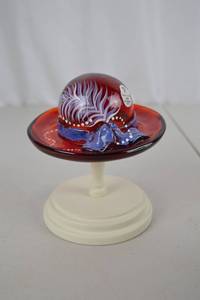 lot A-26 image: Fenton 100 Years Hand Painted Red Glass Hat Figurine (2005)