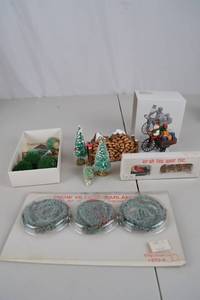 lot 102 image: Department 56 Christmas Village Accessories Lot Trees, Garlands, Figurines
