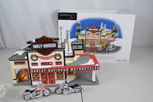 lot A-103 image: Dept 56 Harley-Davidson Manufacturing Snow Village Set w Box