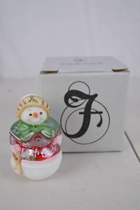 lot A-106 image: Fenton Hand-Painted Let It Snow Snowman Figure with Box