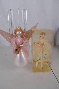 lot 122 image: Angel Christmas Ornaments Lot, 2 Pieces Glass & Porcelain